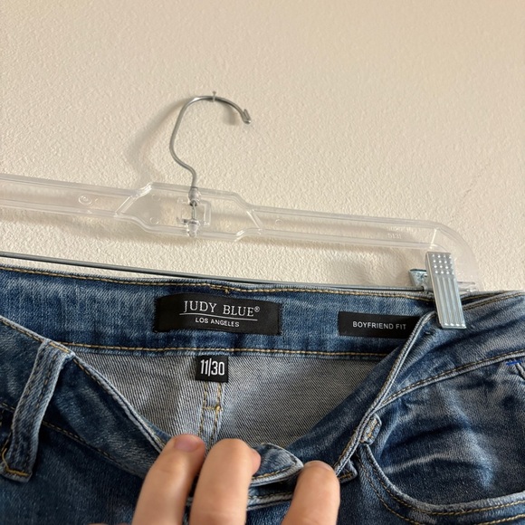 Judy Blue High Waist Cuffed Boyfriend Denim Jeans Distressed Straight Leg 11/30 - Picture 7 of 13